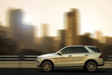 şehrin hızlı hareketli SUV 3D render
