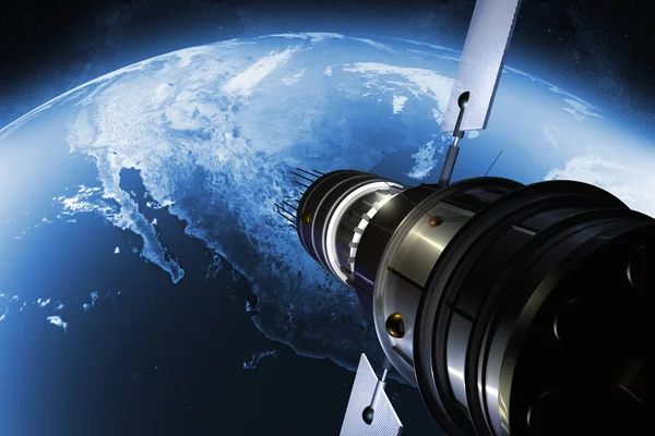 Render Satellite Orbiting Earth — Stock Photo, Image