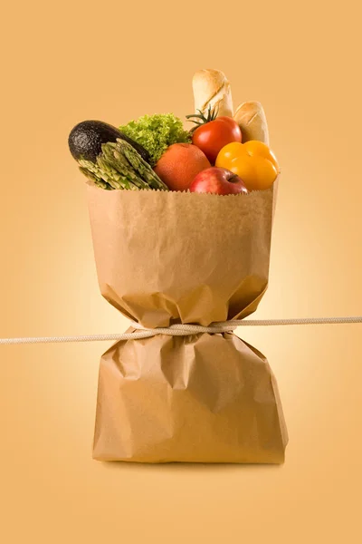 Bolsa Comestibles Que Representa Concepto Apriete Del Cinturón —  Fotos de Stock
