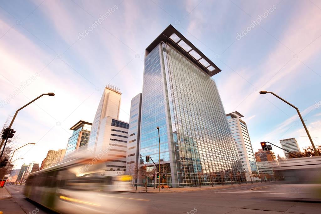 Public transportation on Apoquindo Avenue at a wealthy financial district in Las Condes, Santiago, Chile