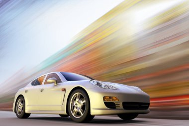 yüksek hızda hareket bir spor araba 3D render