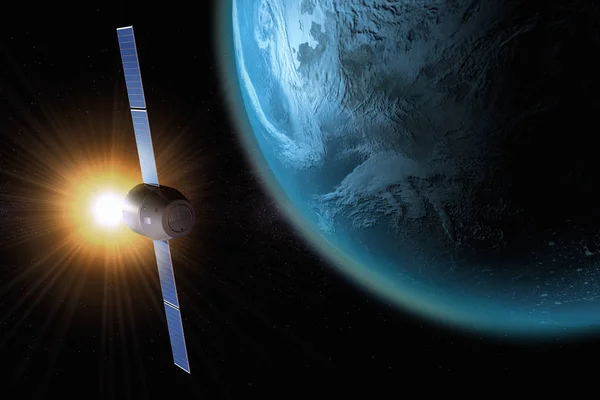 Rendering Satellite Orbiting Earth Self Designed Nasa Element — Stock Photo, Image