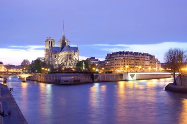 Notre Dame Katedrali ve Ile de la Cite, Seine Nehri, Paris, Fransa