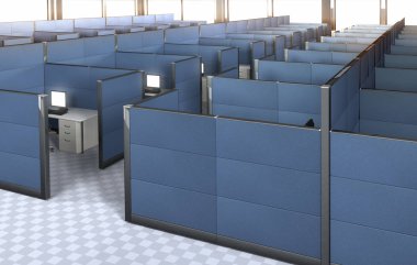 boş bir ofis kabinleri ile iç 3D render. 
