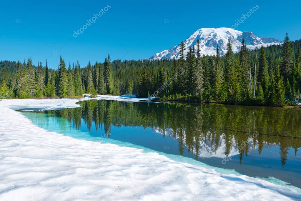 Reflection Lake and  Mount Rainier at Mount Rainier National Park, Washington State, USA