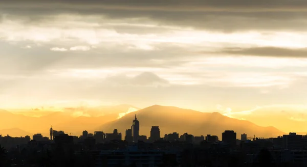 Skyline Van Stad Centrum Bij Zonsondergang Santiago Chili Zuid Amerika — Stockfoto