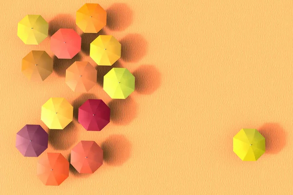 3D rendering of a group of sun umbrellas with one exclude from the group