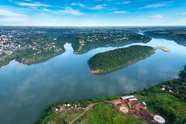Luftaufnahme Des Parana Flusses Der Grenze Zwischen Paraguay Und Brasilien — Stockfoto