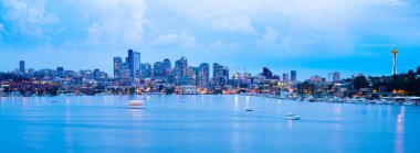 Seattle, Washington State, ABD göl Birliği ve downtonw şehir manzarası