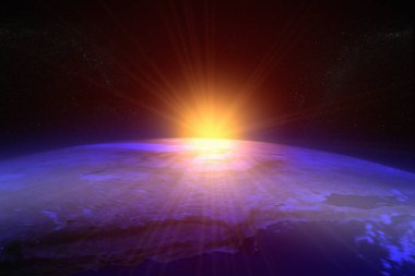 bir gün batımının 3D render / gündoğumu uzaydan