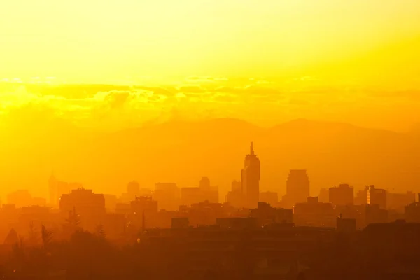 Siluetu Panorama Města Při Západu Slunce Santiago Chile — Stock fotografie