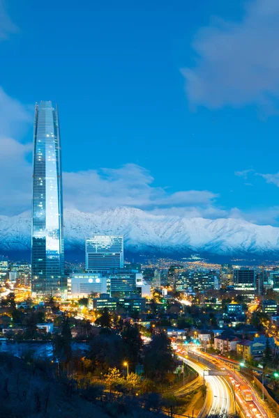 Skyline Financial District Providencia Los Andes Mountains Back Santiago Chile — Stock Photo, Image