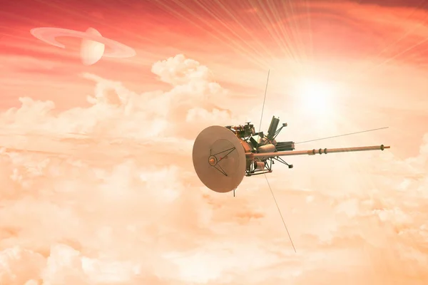 Rendering Unmanned Spacecraft Entering Atmosphere Distant Planet — Stock Photo, Image