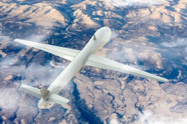 donmuş peyzaj üzerinde uçan bir dronun 3D render