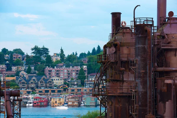 Gas Works Park Traditional Floating Houses Lake Union Seattle Washington — Stock Photo, Image