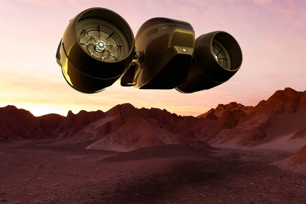 Rendering Space Cargo Ship Landing Mars — Stock Photo, Image