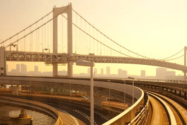 Dostęp Rainbow Bridge Kolei Jednoszynowej Bluszczu Odaiba Tokio Kanto Region — Zdjęcie stockowe