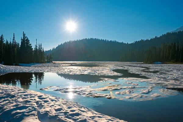 マウント レーニエ国立公園は アメリカ合衆国ワシントン州でリフレクション湖 — ストック写真