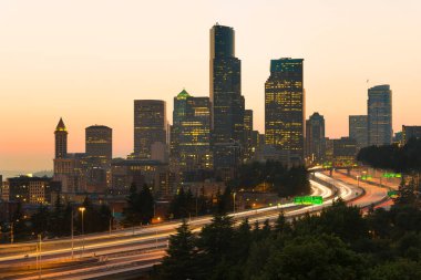 Seattle, Washington State, Amerika Eyaletler arası 5 ve şehir manzarası