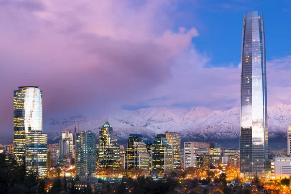 Skyline Financial District Las Condes Los Andes Mountains Back Santiago — Stock Photo, Image