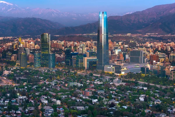 Vista Panorámica Santiago Chile Con Rascacielos Costanera Center — Foto de Stock