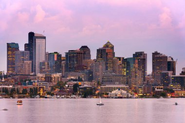 Göl Birliği ve Downtown Seattle, Washington State, ABD