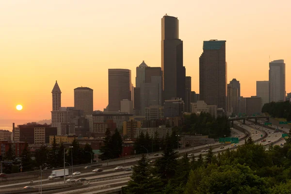 Interstate Centre Ville Coucher Soleil Seattle État Washington États Unis — Photo