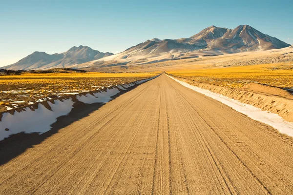 標高4000M以上のアルティプラノ アンデス高原 の道路 アタカマ砂漠 — ストック写真