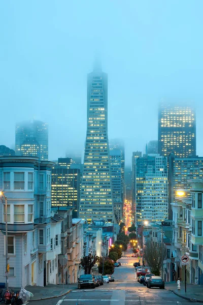 Skyline Des Finanzdistrikts Der Abenddämmerung San Francisco Kalifornien Vereinigte Staaten — Stockfoto