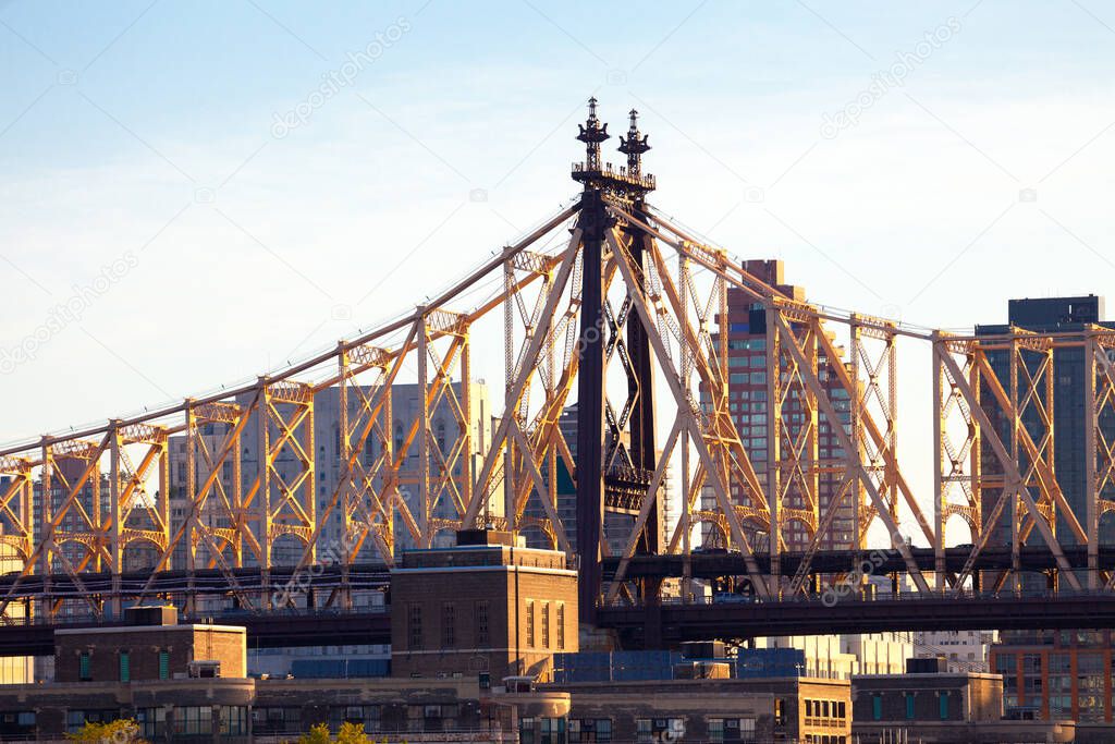 Detail of the Queensboro Bridge in the Upper East Side, Manhattan, New York City, New York, United States