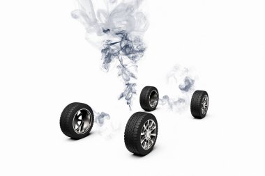 Bir arabanın kavramsal görüntüsünün 3 boyutlu görüntüsü kayboluyor ve sadece tekerlekler kalıyor.