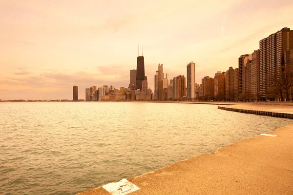 Şehir Merkezinden Skyline Şafak Vakti Michigan Gölü Chicago Illinois Abd — Stok fotoğraf