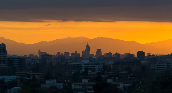Panoramatický Výhled Centrum Při Západu Slunce Santiago Chile — Stock fotografie