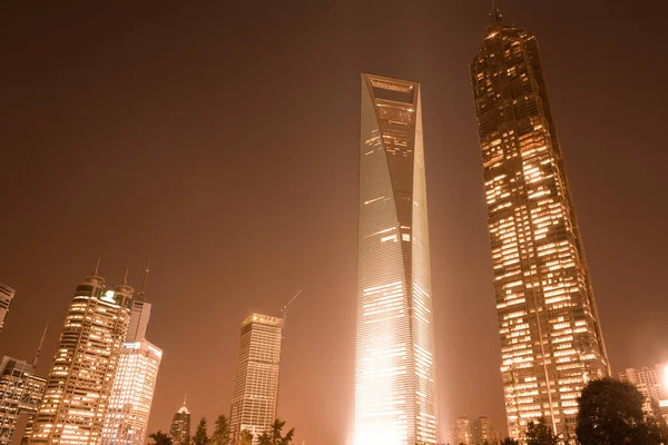 Skyline Office Buildings Lujiazui Financial District Night Shanghai China — Stock Photo, Image