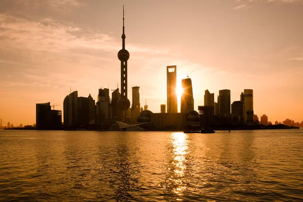 Skyline Pudong Lujiazui Sunrise Huangpu River Shanghai China Asia — Stock Photo, Image