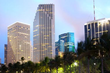 Şehir merkezindeki Skyline ve Brickell Key, Miami, Florida, ABD