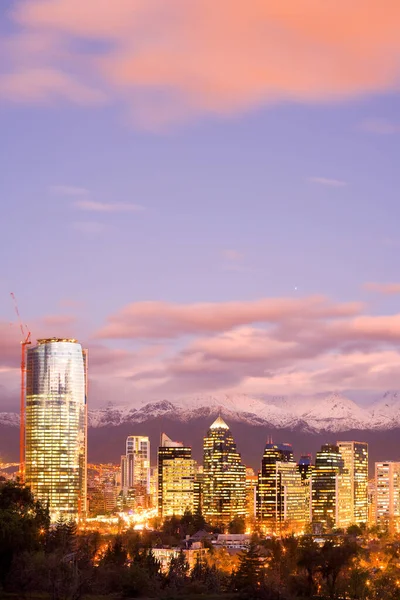 Skyline Modern Office Buildings Las Condes Providencia Districts Snowed Andes — Stock Photo, Image