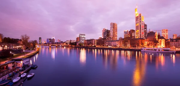 Panoramic View River Main City Skyline Frankfurt Dusk Hesse Germany — Stock Photo, Image