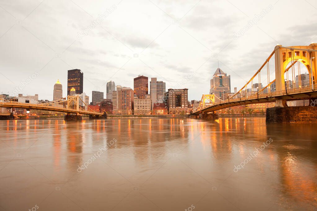 Downtown skyline and Allegheny River, Pittsburgh, Pennsylvania, United States