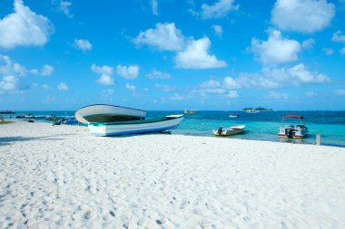 Main beach at San Andres Island and Johnny Cay in the back, Colombia, South America