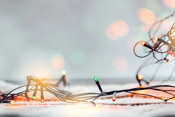 Luzes Natal Coloridas Com Bokeh Perto — Fotografia de Stock