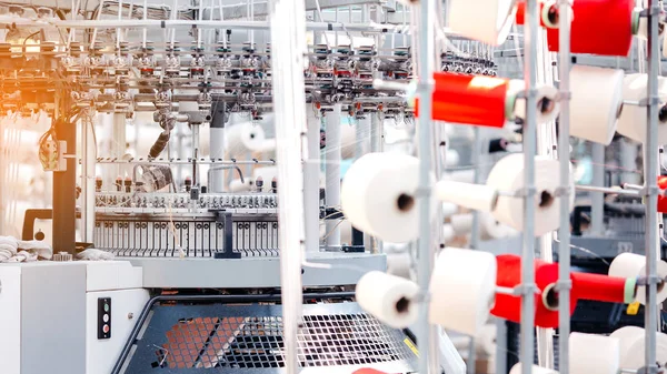 Produkcja Tekstylna Dzianiny Okrągłe Fabryka Tekstyliów Linii Produkcyjnej Przędzenia Oraz Zdjęcie Stockowe