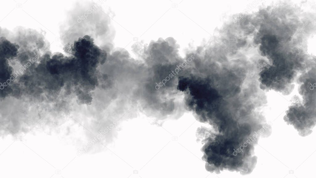 dark smoke on the white background isolated.