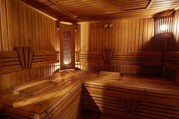 wooden sauna in the sauna room