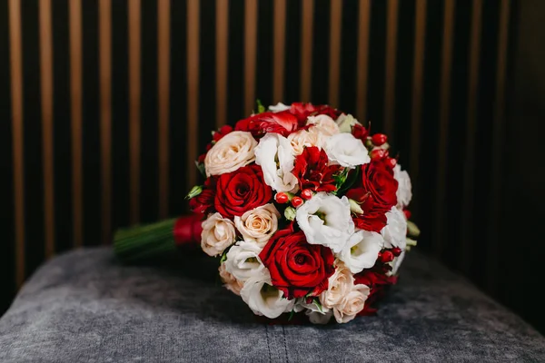 Bouquet Mariage Rouge Blanc Gros Plan — Photo