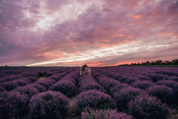 Kadınlar lavanta tarlasında yürür