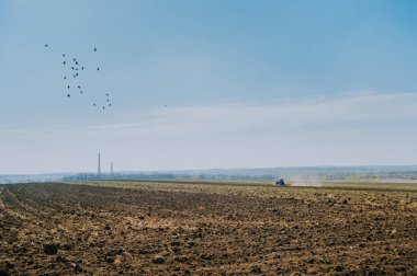 Traktör tarlayı sürüyor 