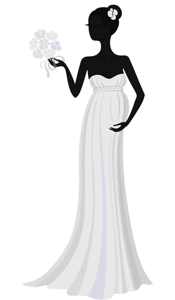 Novia embarazada en vestido largo, silueta vectorial — Vector de stock