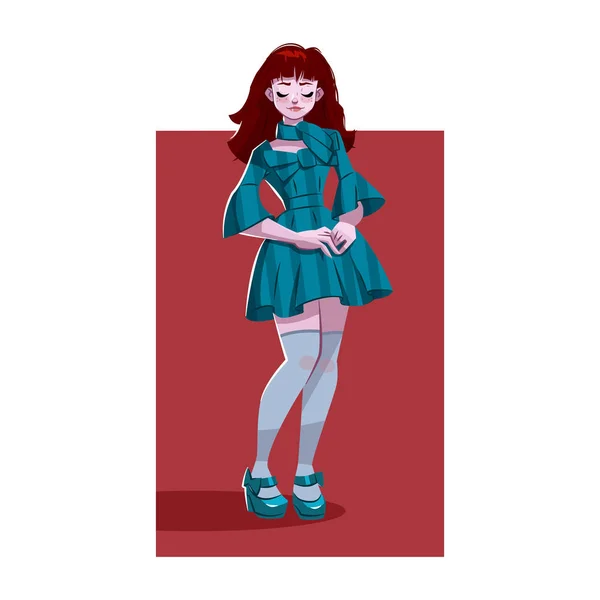 The red-haired girl in a short dress. — Stock Vector