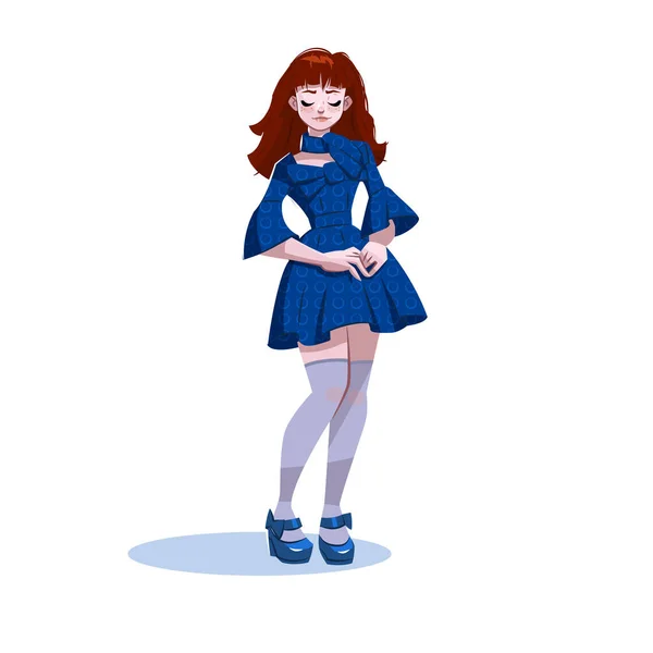 The red-haired girl in a short dress. — Stock Vector